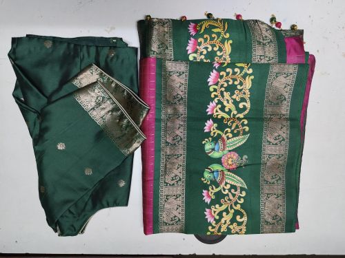 digital print border - semi pattu Saree