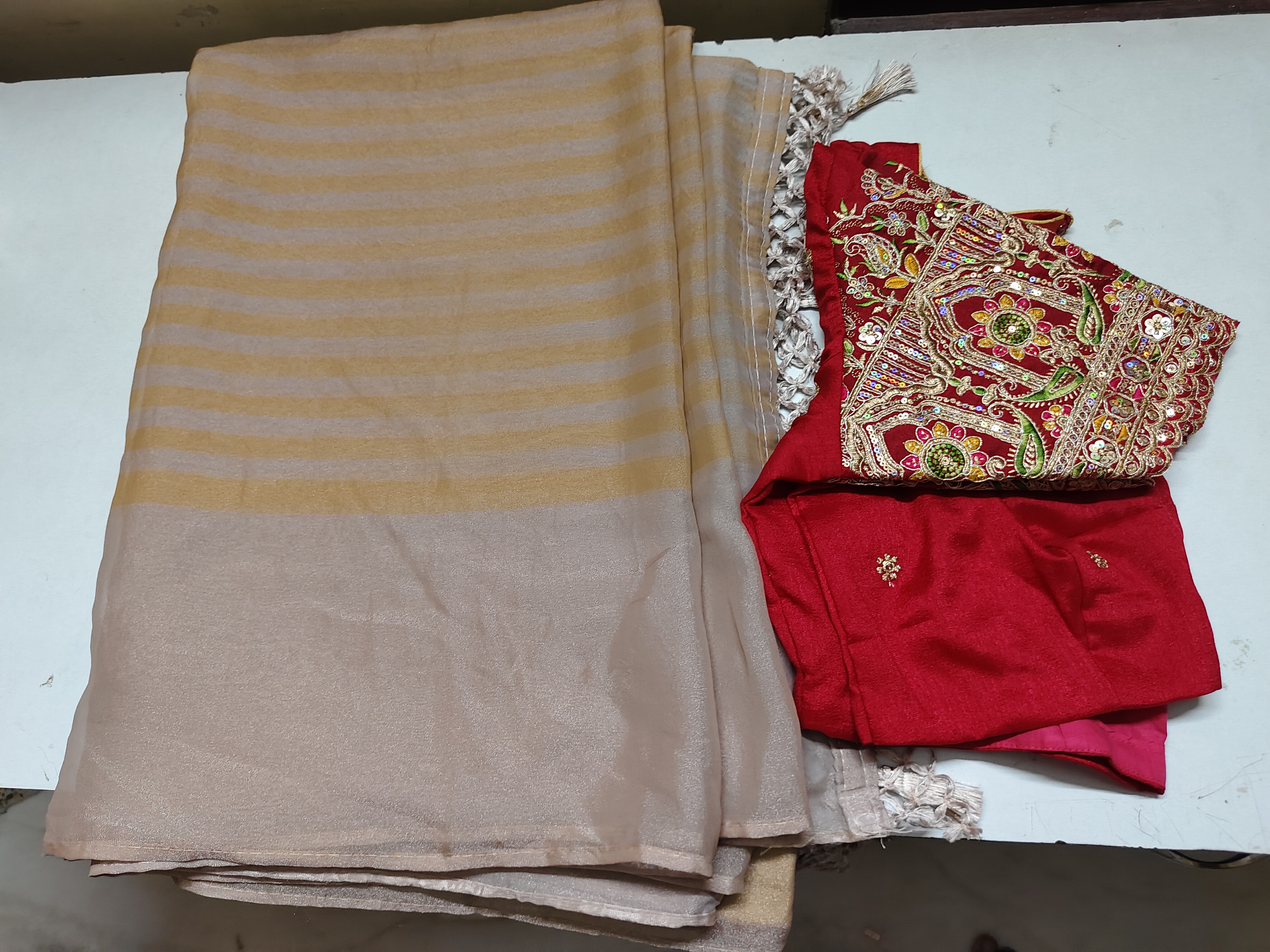 gold soft silk with work blouse Saree