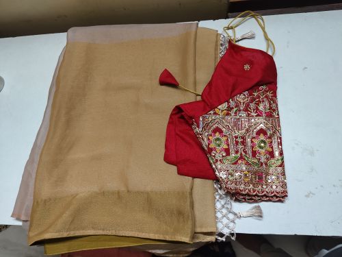 gold soft silk with work blouse Saree