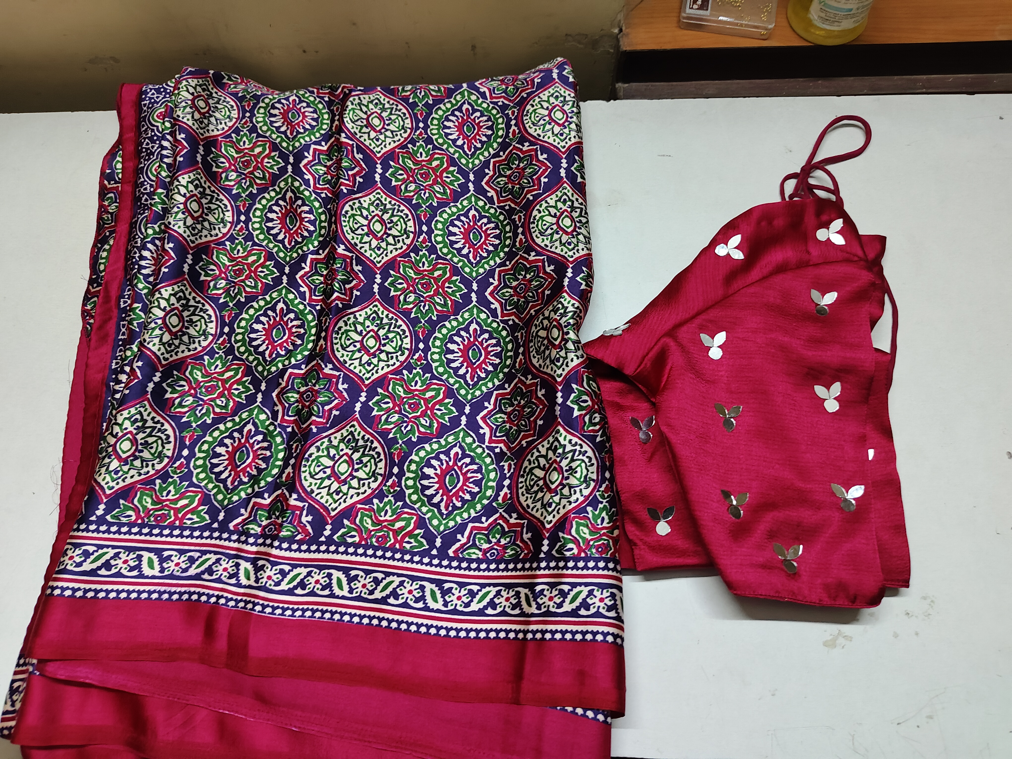 ajrak satin silk Saree