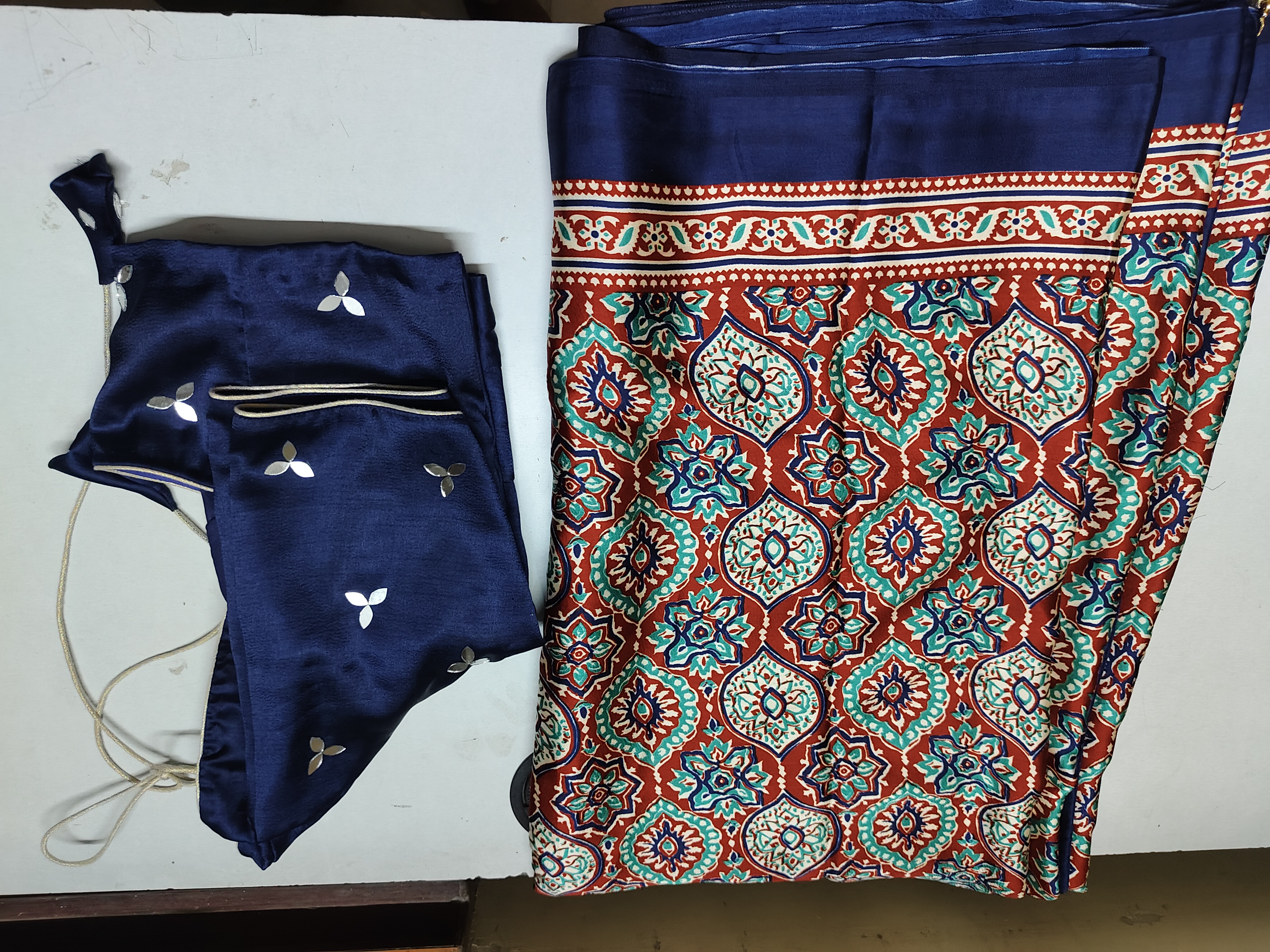 ajrak satin silk Saree