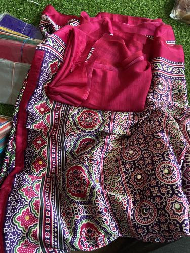 ajrak satin silk Saree