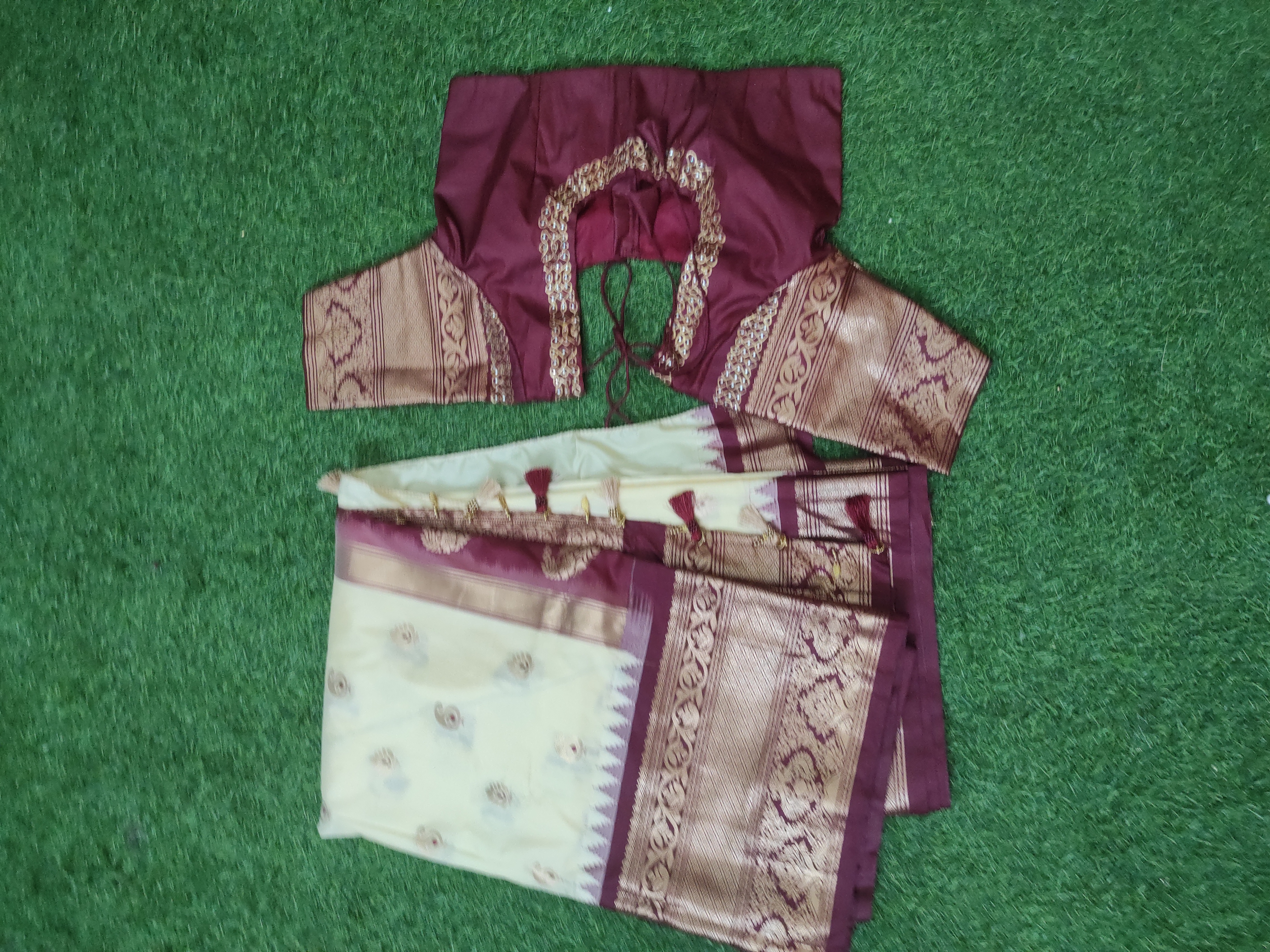 Semi gadwal saree with tanjore painting blouse Saree